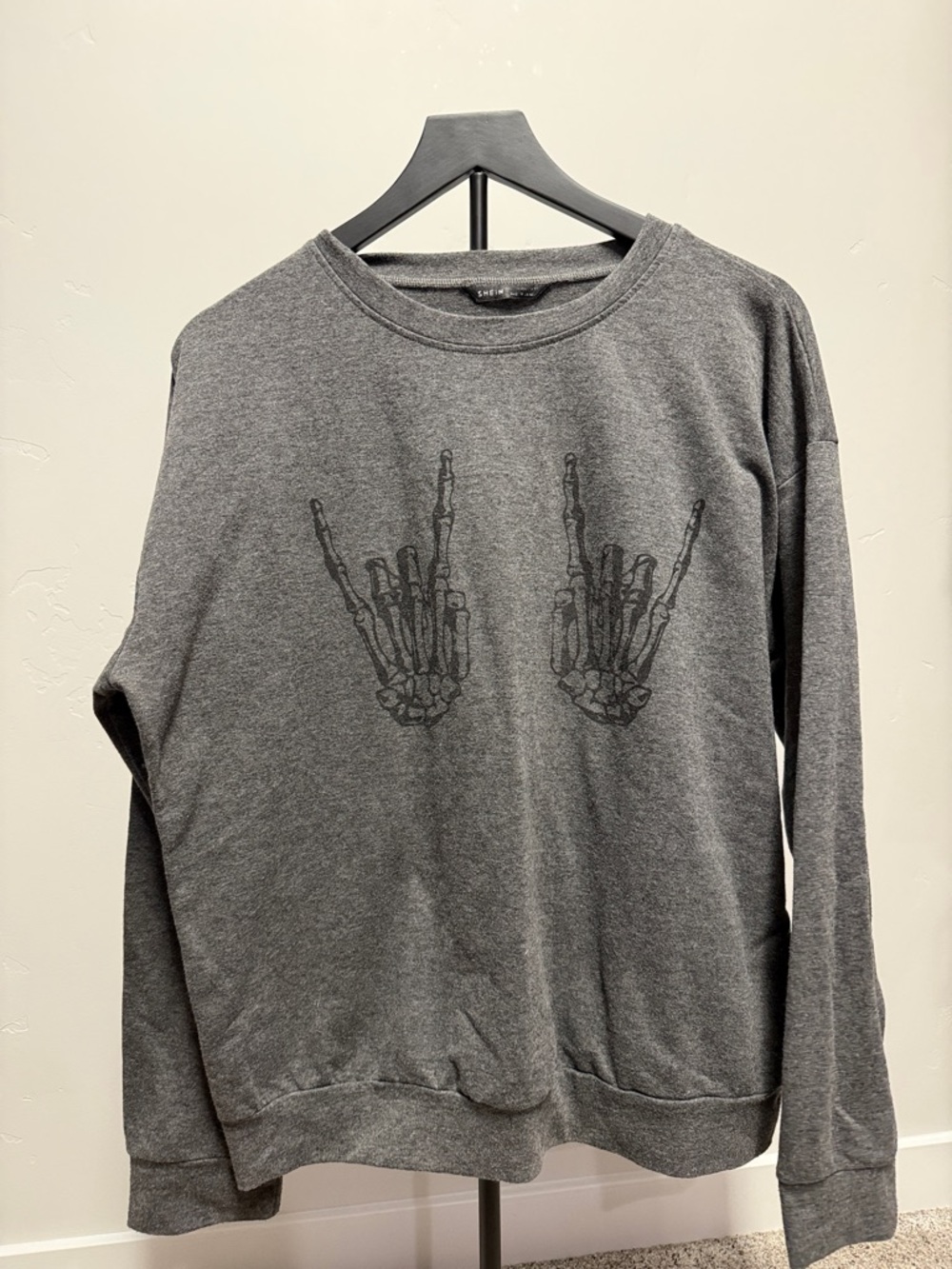 SHEIN Gray Crewneck Sweatshirt with Skeleton Hand Print